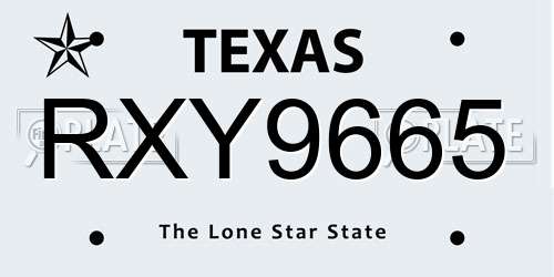RXY9665 Texas License Plate