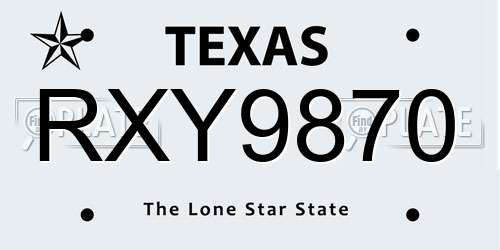 RXY9870 Texas License Plate