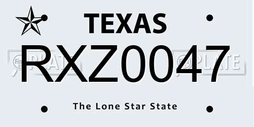 RXZ0047 Texas License Plate