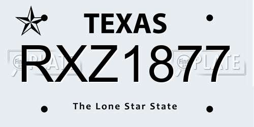 RXZ1877 Texas License Plate