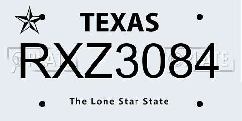 RXZ3084 Texas License Plate