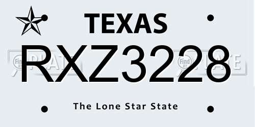 RXZ3228 Texas License Plate