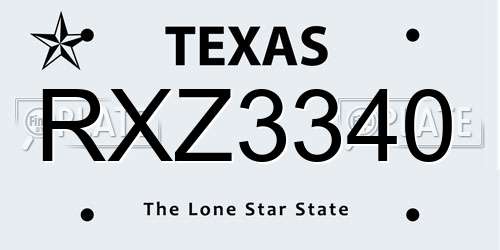 RXZ3340 Texas License Plate