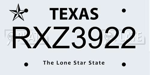 RXZ3922 Texas License Plate