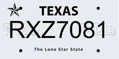 RXZ7081 Texas License Plate