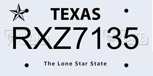 RXZ7135 Texas License Plate