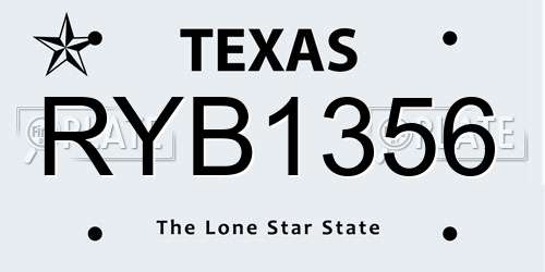 RYB1356 Texas License Plate