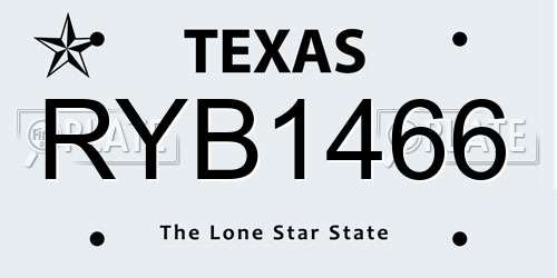 RYB1466 Texas License Plate