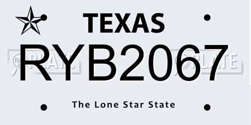 RYB2067 Texas License Plate