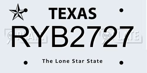 RYB2727 Texas License Plate