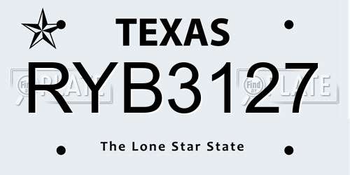 RYB3127 Texas License Plate