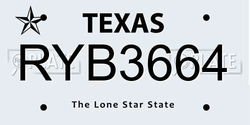 RYB3664 Texas License Plate