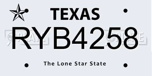 RYB4258 Texas License Plate