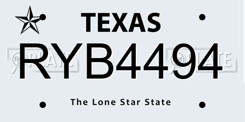 RYB4494 Texas License Plate