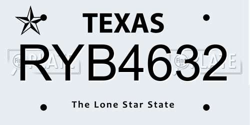 RYB4632 Texas License Plate