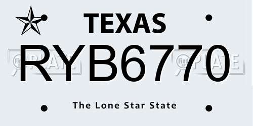 RYB6770 Texas License Plate