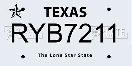 RYB7211 Texas License Plate