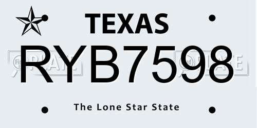 RYB7598 Texas License Plate
