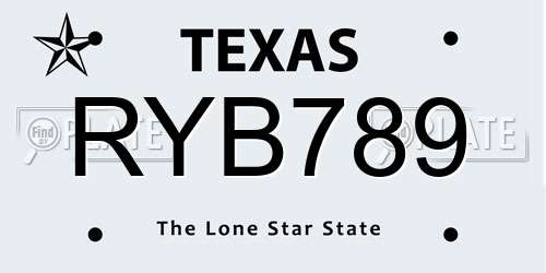 RYB789 Texas License Plate