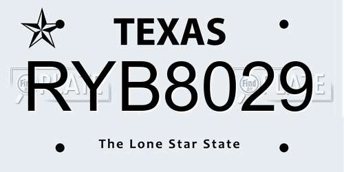 RYB8029 Texas License Plate