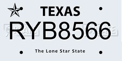 RYB8566 Texas License Plate