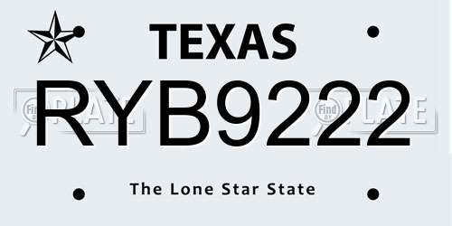 RYB9222 Texas License Plate