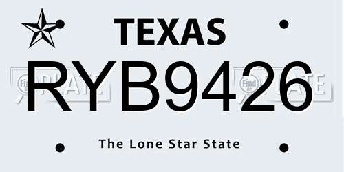 RYB9426 Texas License Plate