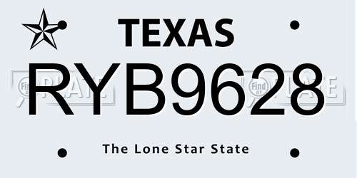 RYB9628 Texas License Plate