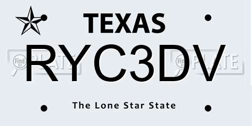 RYC3DV Texas License Plate