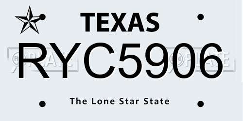 RYC5906 Texas License Plate