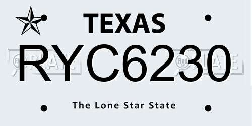 RYC6230 Texas License Plate