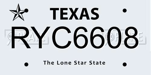 RYC6608 Texas License Plate
