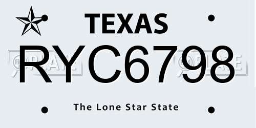 RYC6798 Texas License Plate