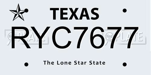RYC7677 Texas License Plate