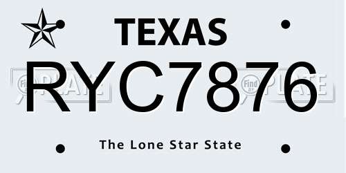 RYC7876 Texas License Plate