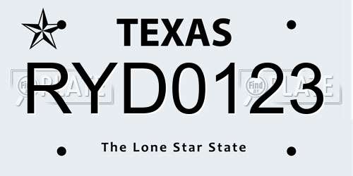 RYD0123 Texas License Plate