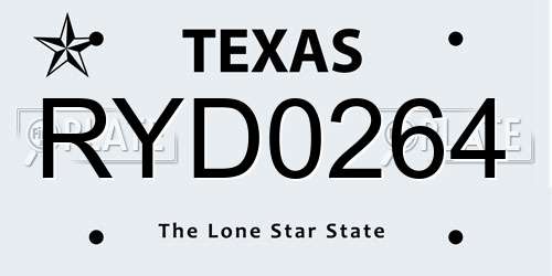 RYD0264 Texas License Plate