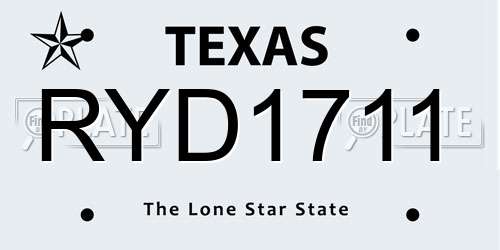 RYD1711 Texas License Plate