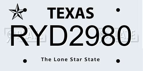 RYD2980 Texas License Plate