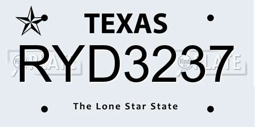 RYD3237 Texas License Plate
