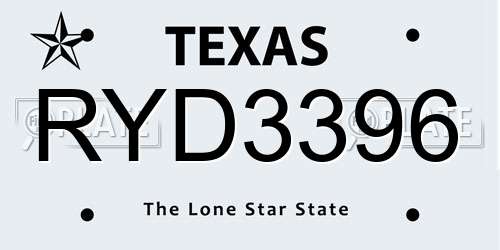 RYD3396 Texas License Plate
