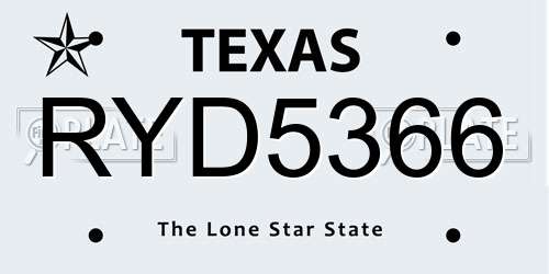 RYD5366 Texas License Plate