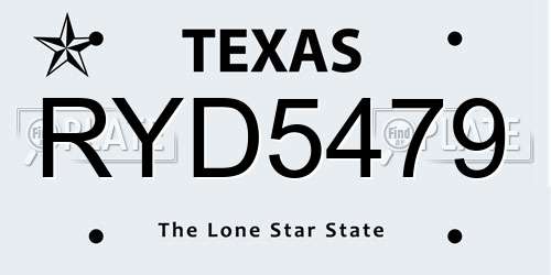 RYD5479 Texas License Plate