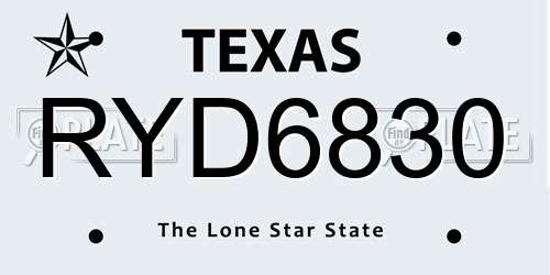 RYD6830 Texas License Plate