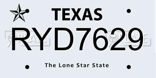 RYD7629 Texas License Plate