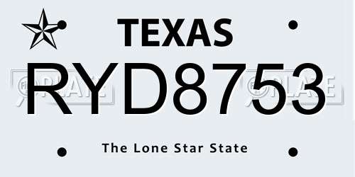 RYD8753 Texas License Plate