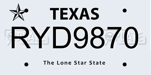 RYD9870 Texas License Plate