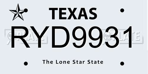 RYD9931 Texas License Plate