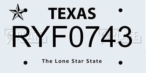 RYF0743 Texas License Plate