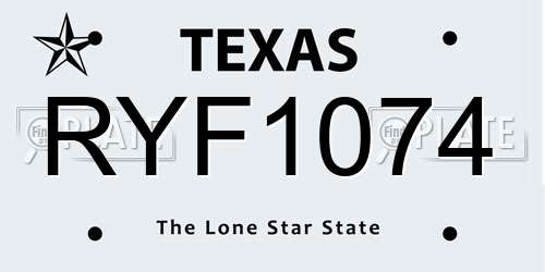 RYF1074 Texas License Plate
